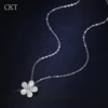 Luxury Platinum Pendants 0.5 Ct Moissanite Diamond Necklace for Women Camellia New Collarbone Chain Pt950 Wedding Jewelry Gift - Image 3