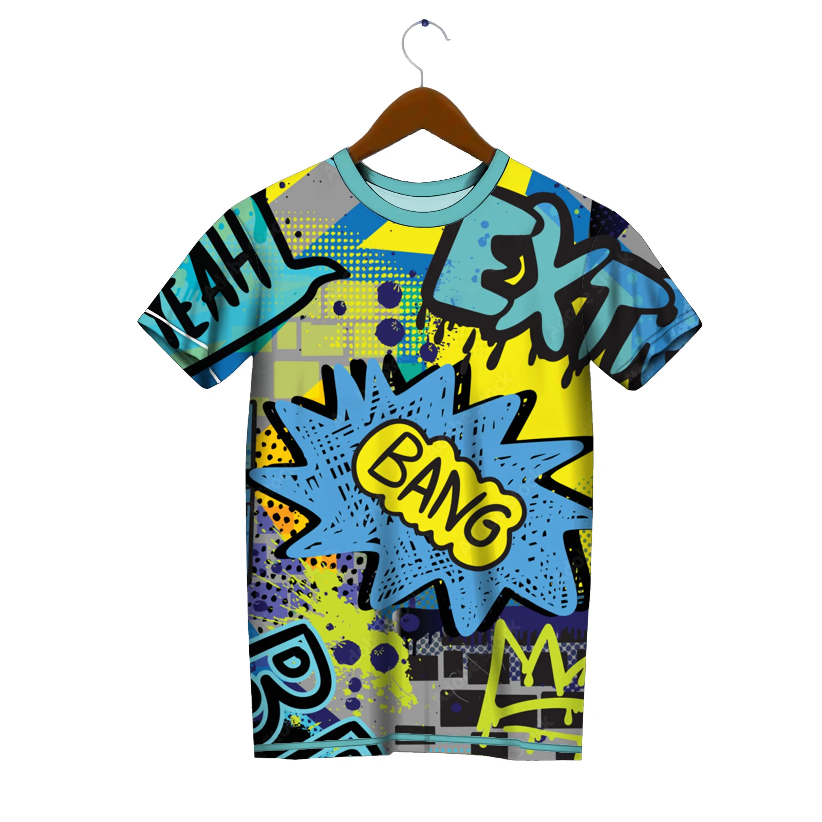 Hip Hop Street T-shirt Men's 3D Graffiti Print Short Sleeve Fashion Personality Men's T-shirt Round Neck Quick Drying Sportswear