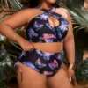 2023 Fashion Hole Cross Sexy Bikinis for Women Butterfly Print High Waist Two Pieces Swimsuit Plus Size Swimwear - Image 5