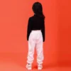 Costume girl Summer Chidren Hip Hop Clothing Cotton Black Long Sleeve Crop Tshirt White Polyester Pant 2 Pcs Streetwear Suit - Image 2