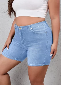 SHOWMALL Plus Size Denim Shorts for Women High Waisted Folded Hem Ripped Jean Shorts (12W-26W) - Image 3