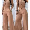 Sexy Womens Two Piece Sets Outfit Buttoned Vest Coat & Wide Leg Pants Set New Fashion 2023 Casual Elegant Female Suit