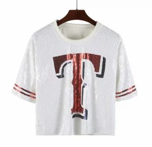 Summer Short Sleeve Loose Letter Design Women's Wear Sequins Streetwear Night Club Hip Hop Straight T-Shirt - Image 5
