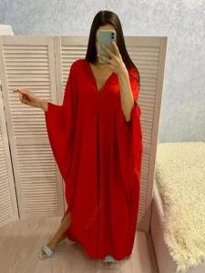 2023 Multicolor V-neck Batwing Sleeve Plus Size Loose Maxi Dress For Women Summer Beach Wear Kaftan Long Bathing Dresses Q1306 - Image 6