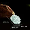 18K Gold Natural A Goods Jadeite Blue Water Rose Pendant High-grade Ice Kind Exquisite Fashion Women's Jade Necklace Gift - Image 5