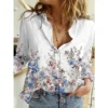 Women's Fashion Printed Shirt Pattern Button Top Slim Fit Comfortable Clothing Women's V-neck Button Casual Long Sleeve Shirt - Image 3