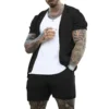 Summer Fashion Hollow Out Mesh Two Piece Sets Men Casual Pure Color Short Sleeve Shirt And Shorts Mens Suits Sexy Beach Outfits - Image 3