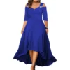 L-5XL Summer Fashion Elegant Long Dress Plus Size Women Clothing Solid Halter Short Sleeve Irregular Casual Dress Dropshipping - Image 3