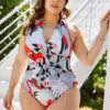 Plus Size Women's Swimwear 2022 Fashion V Neck High Waist Backless Sexy Swimsuit Women's Beach One-piece Brazilian Bikini
