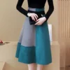 Spring Autumn New High Waist Contrast A-line Skirt All-match Zipper Loose Trend Skirts Vintage Elegant Temperament Women Clothes - Image 5