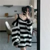 2023 Spring and Autumn Fashion Stripe Strap Off Shoulder Pure Casual Loose Oversize Long Sleeve Large Edition Versatile T-shirt - Image 5