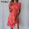 WYBLZ-Women's Casual Ruffle Floral Dress, Elegant Print Loose Dress, O-Neck Sleeveless Mini Dress, Office Lady Fashion, Summer - Image 4