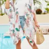 Summer Cover Up Women Floral Print Boho Beach Swimwear Cardigan Holiday Bikini Cover-ups Tassels Thin Hawaii Resort Wear Kimono