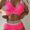 SWELTERING Women's Sexy Contrast Color High Waisted Lace Up Bikini Set Fashionable Beach Party Push Up Two Piece Swimwear - Image 5