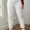 2023 Plus Size White Jeans for Women Straight Fitting Spring Autumn Full Length High Waist Stretchy 100kgs Denim Women Pants