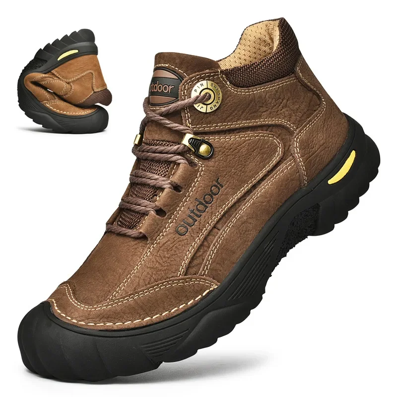 Winter Black Genuine Leather Comfy Men's Shoes Fashion Luxury Brand Men Boots New Design Outdoor Hiking Boots Man Casual Boots