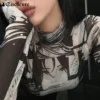 SUCHCUTE See Through Anime Print Goth Sexy Bodysuit T-shirt Women Long Sleeve Y2K Top Streetwear Bodycon High Cut Thong Bodysuit - Image 4