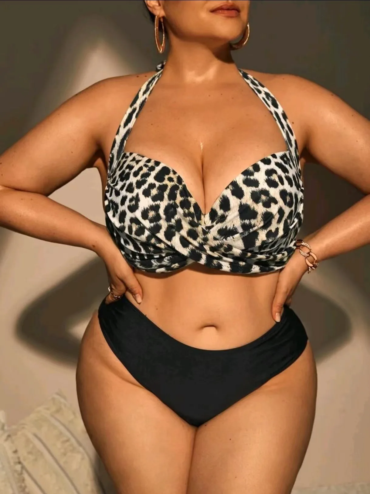 2023 Plus Large Size Bikini Set Leopard Swimwear Women Push Up Swimsuit Female High Waist Beachwear Swimming Bathing Swim Suit