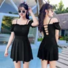 Flounce Off Shoulder Korean Swimsuit Skirt One Piece Set Women Summer Plus Size Swimwear Women Boxer Shorts Swimming Suit New - Image 2