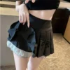 HOUZHOU Coquette Pleated Skirt Women Korean Fashion Preppy Style A-line Bow Lace Patchwork Faldas Mujer Cute Sexy Mini Skirt Y2k - Image 4