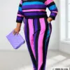 Wmstar Plus Size Two Piece Women Clothing Long Sleeve Crop Top and Pants Sets Striped Matching Set Wholesale Dropshopping 2023