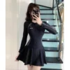 Elegant Fashion Korean Style Swimsuits Women All Match Long Sleeve Lady Swimwear Sexy Fashion Dress Patchwork Y2K Female Clothes - Image 4