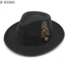 New Feather band Wool Felt Fedora Hat Men Curved Brim Panama Party Trilby Cowboy Cap Gentleman Wedding Jazz Hat - Image 2