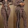 Women's Sports Style Zipper Top and Pants Set, Leisure Fashion Printing, Spring and Autumn, 2024
