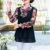 Elegant Long Sleeve Chiffon Printed Shirt for Women Korean Vintage All-match Ruffles Spliced Slim Blouse Spring Female Clothing - Image 3