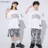 Hip Hop Boys T-shirt Zebra Stripes Loose Pants Girls Crop Top Street Dance Shorts Child Streetwear Clothes Set Kids Jazz Costume - Image 3