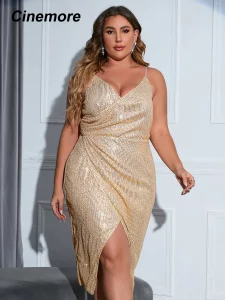 Cinemore elegant party dresses for women 2023 Plus Size Slit Thigh Sequin Cami Dress chic and elegant woman dress MM2728-X-LDD - Image 3