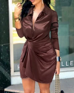 Long Sleeve Elegant Skinny Office Lady Mini Dress For Women Sexy deep V-neck Black Package Hip Bodycon Dresses Casual Robe - Image 4