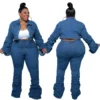 Denim Plus Size Sets Women 2 Piece Set Puff Long Sleeve Jacket Stretch Stacked Jeans Fall Winter Clothes Wholesale Dropshipping - Image 2