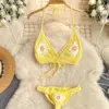 SINGREINY Flower Embroidery Summer Bikini Women Halter Backless Camisole Fashion 2024 Ladies Sexy Knit Beach Two Piece Set