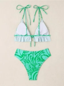 2024 New Sexy Bikini Women Ruffles Orange Tie Dye Tie Up Micro Swimsuit Brazilian Beach Bathing Suit High Waist Swimwear Biquini - Image 4