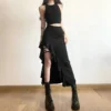 Gothic Black High Waist Bodycon Mid Skirt E-Girl Punk Ruffles Split A-Line Skirts Y2K Fashion Women Streetwear Bottoms - Image 4