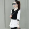 Fashion Spliced Button Folds Fake Two Pieces Blouses Women's Clothing 2023 Autumn Winter Casual Ruffles Tops Commuter Shirts - Image 2