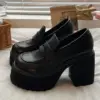 2023 Hot Sale Women Shoes Retro Platform Shoes Casual Uniform High Heel Leather Shoe College Mary Jane Solid Color Ladies Shoes