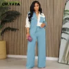 CM.YAYA Fashion Women's Set Long Sleeve Colorblocked Shirt and Wide Leg Straight Pants 2023 Two 2 Piece Sets Outfits Tracksuit - Image 3