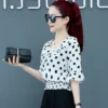 Elegant Ruffles Spliced Shirring Polka Dot Blouse Women's Clothing 2023 Summer New Casual Pullovers Korean Flare Sleeve Shirt - Image 5