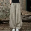 Elegant Women's Cotton Linen Baggy Cargo Pants Vintage Elastic Waist Yoga Trousers Loose Casual Long Wide Leg Oversize Clothes - Image 3