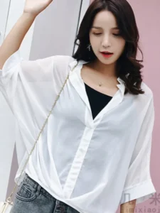 Elegant Women's summer blouses chiffon casual woman tops women 2022 2 piece White long sleeve shirt blouse chemise femme blusas - Image 2