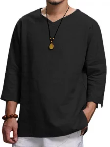 Cotton Linen Hot Sale Men's Long-Sleeved Shirts Summer Solid Color Stand-Up Collar Casual Beach Style Plus Size Linen Man Tops - Image 2