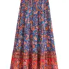 Vintage Chic Women Hippie Summer Tassel Elastic Waist Boho Skirt Multi Floral Printed Rayon Beach Bohemian Pleated Maxi Skirts