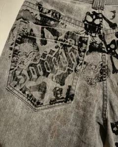 2023 New American Harajuku retro skull print straight high waist Y2K women's washed grey jeans Streetwear Gothic wide trousers - Image 4
