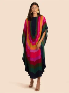 Moroccan Kaftan Boho Rainbow Print Sexy Batwing Sleeve Long Dresses 2023 Summer Women Clothing Beachwear Casual Maxi Dress Q1435 - Image 6