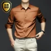 New High Quality Orange Men's Long Sleeve Shirt Luxurious Wrinkle Resistant Non Ironing Solid Business Casual Dress Shirt S-5XL - Image 2
