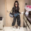 Hip Hop Kids Clothes Girls Sets Slim T-shirt Tops High Waist Black Denim Wide Leg Pants Jazz Girl Dance Suits Spring Autumn 2024 - Image 5