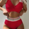 SWELTERING Women's Sexy Contrast Color High Waisted Lace Up Bikini Set Fashionable Beach Party Push Up Two Piece Swimwear - Image 4
