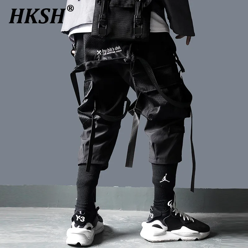 HKSH Men's Tide Tactical Cargo Pants Functional Style Women's Mesh Multi Pockets Overalls Trendy Dark Overalls Fashion HK0042